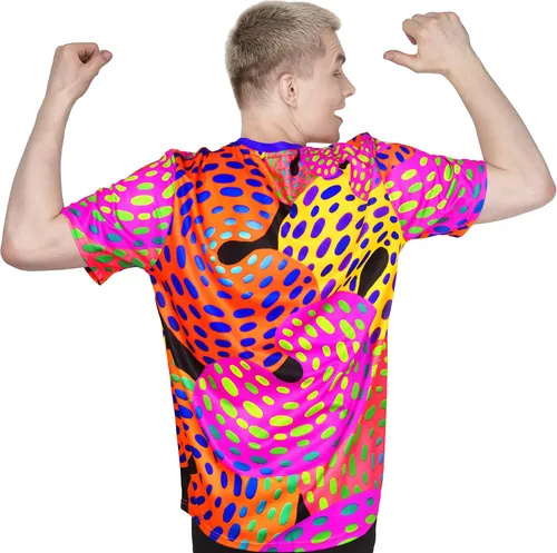 Vista 3 de aofmoka - Camiseta ultravioleta hecha a mano, reactiva a luz negra, con impresión decorativa