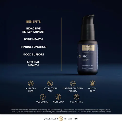 Vista 4 de Quicksilver Scientific Nanoemulsified D3K2 - Vitamina líquida emulsionada D3 + K2 MK7 Suplemento liposomal para corazón, salud ósea + apoyo