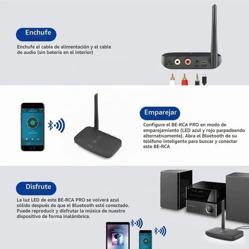 Vista 3 de Besign BE-RCA Pro - Adaptador Bluetooth de largo alcance para transmisión de música Bluetooth, color negro