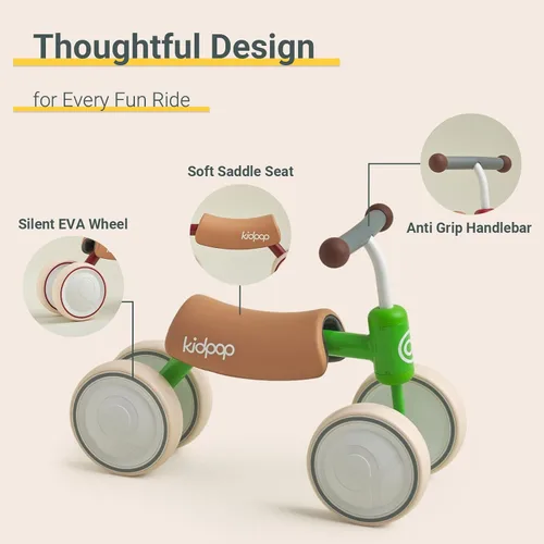 Vista 3 de kidpop Big BEE - Bicicleta de equilibrio para niños con vehículo de cuatro ruedas Verde oscuro