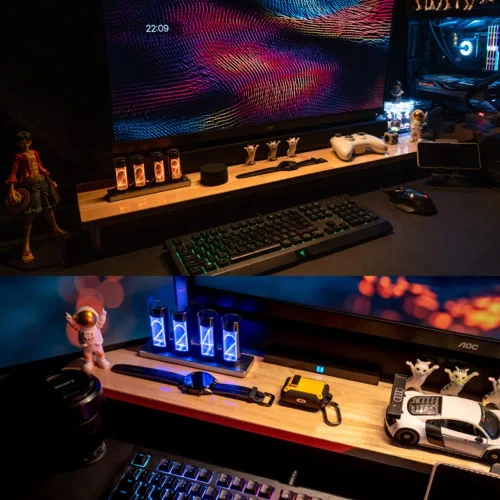 Vista 6 de Simula el reloj Nixie, columpio de escritorio creativo RGB, reloj Gixie multifunción, reloj electrónico de tubo de resplandor LED, se puede utilizar