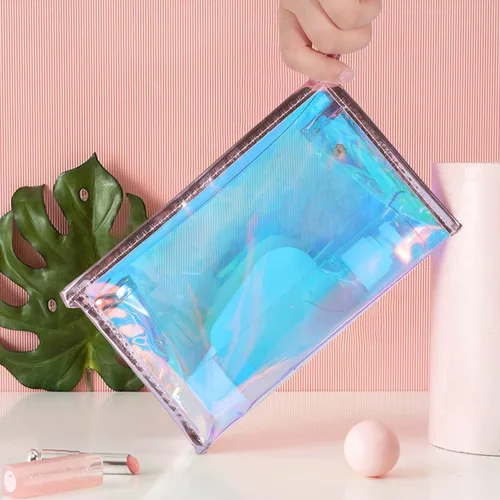 Vista 6 de BESARME Bolsas de Maquillaje Holograma para Mujeres, Bolsas de Aseo Transparentes con Cremallera Portátiles, Relleno en Masa