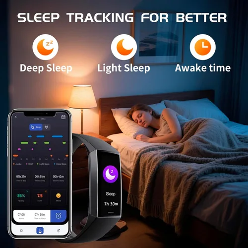 Vista 4 de Rastreador de actividad física con monitor de sueño de oxígeno en sangre y frecuencia cardíaca 24/7, monitor de actividad con pantalla táctil AMOLED