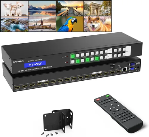 Vista 9 de MT-VIKI Interruptor de matriz HDMI 4K 4x4 con extracción de audio+Web GUI+ remoto, conmutador y divisor de montaje en rack, 4K @30Hz, EDID, RS232
