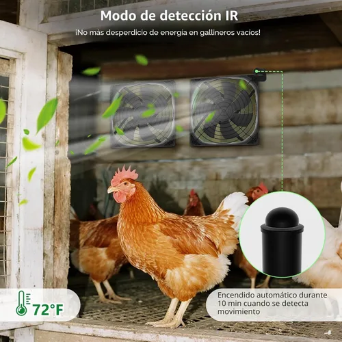 Vista 3 de Ventilador solar de 25W para gallinero con batería, controlador Negro