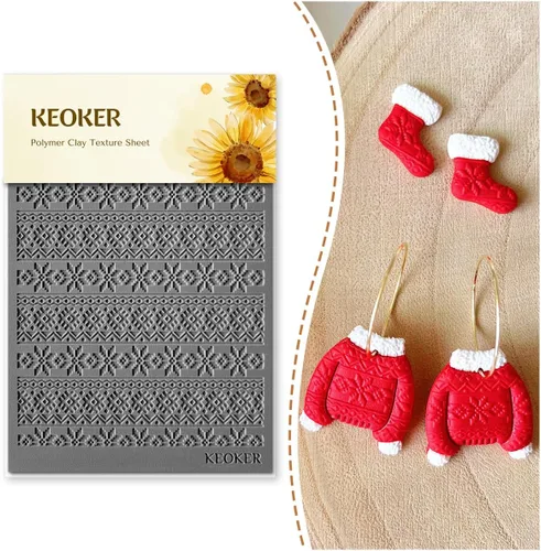 Vista 8 de Keoker Hoja de textura de arcilla polimérica para Navidad, tapete de textura de arcilla navideña para hacer aretes, joyas, herramientas de aretes