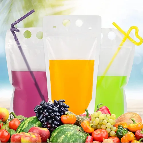 Vista 7 de 100 bolsas de doble cremallera para bebidas con 100 popotes y 30 bolsas de paletas plegables de mano resistentes para batidos, bebidas frías
