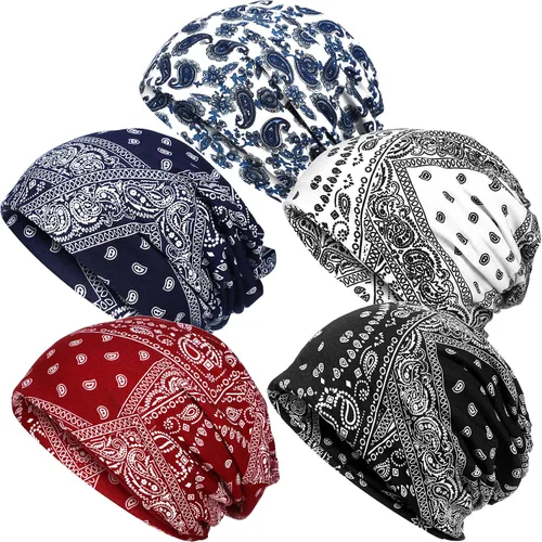 Vista 10 de SATINIOR 5 Piezas Gorro Holgado para Mujer Gorro de Quimioterapia Elástico Envolturas para Cabeza de Cáncer Pañuelo para Cabeza para Dormir