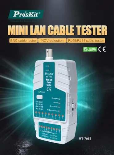 Vista 2 de Pro'sKit Tool Solutions MT-7058 Mini Probador de cables LAN RJ45, RJ-11/RJ-12, comprobador de cable BNC, detector de voltaje, compacto y ligero