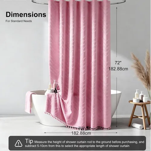 Vista 155 de Cortina de ducha Siiluminisoy de 36x72 beige, cortina de ducha de tela de tamaño pequeño, cortinas de ducha de tela con tufting, diseño chevron a