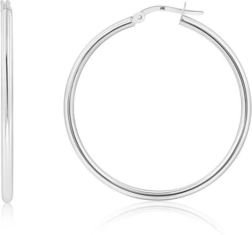 Vista 27 de Solid 10K or 14K Gold 12MM to 50MM Hoop Earrings for Women 10K oro blanco