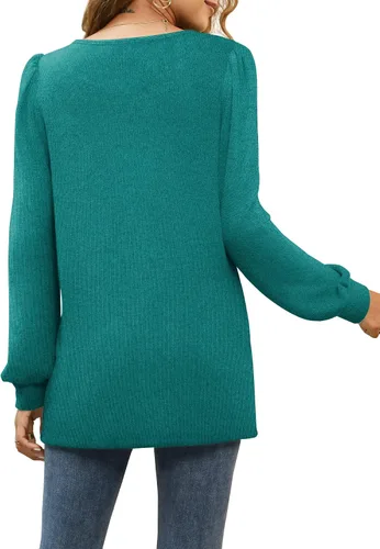 Vista 3 de WIHOLL Camisetas tipo túnica para mujer, ajuste holgado, manga larga, cuello cuadrado
