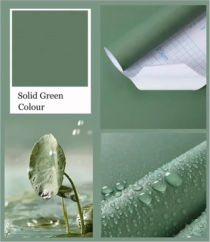 Vista 5 de HeloHo Papel tapiz verde liso, con textura mate, papel de pared moderno autoadhesivo extraíble, impermeable, papel de contacto para sala de estar
