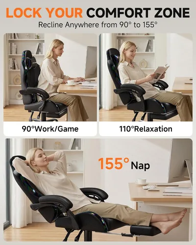Vista 5 de GTPLAYER - Silla de juegos con reposapiés, silla de juegos de computadora para adultos, silla de jugadores de altura ajustable con reclinación