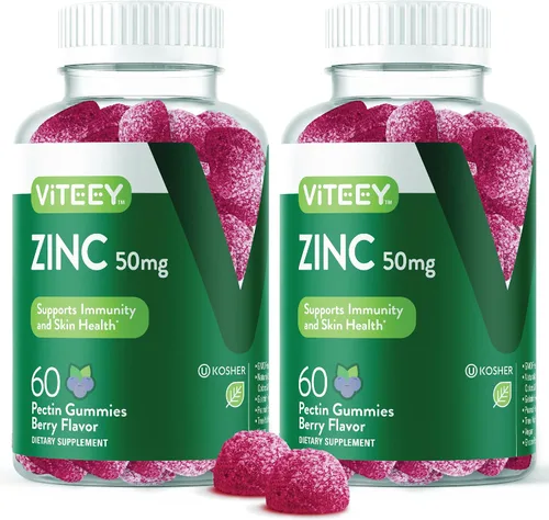 Vista 7 de Viteey Gomitas de zinc para hombres y mujeres - Suplementos de zinc 50mg Impulso inmunológico y salud de la piel, vegano, sin gluten, 60