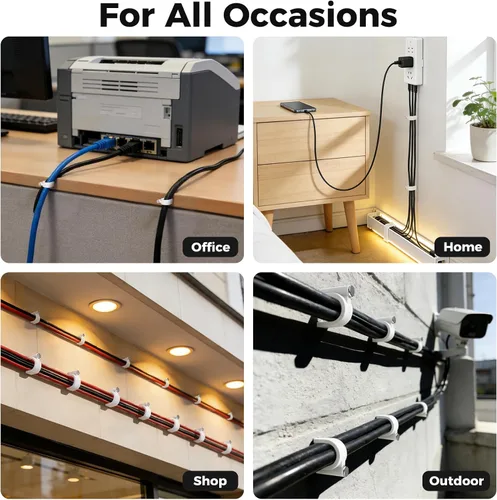 Vista 5 de 200 clips de cable de clavo, cables Ethernet, clips de pared, correas de cable, tachuelas con clip de cable para cable de altavoz, clip coaxial