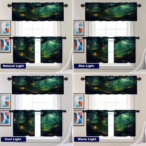 Vista 112 de Batmerry American Flag Ink Dot Blackout Tier Curtains, Red Blue White Stars Abstract Thermal Insulated Half Curtain Rod Pocket Small Valance for