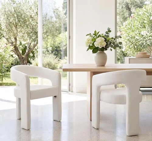 Vista 30 de RIVOVA Silla de comedor moderna de barril, silla lateral acolchada en lino con brazos cómoda para tocador, silla para comedor, sala de estar