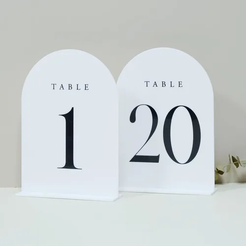 Vista 20 de Números de mesa de arco esmerilado para recepción de boda, paquete de 10 piezas de 5x7" Signos acrílicos de arco esmerilado con soporte, números