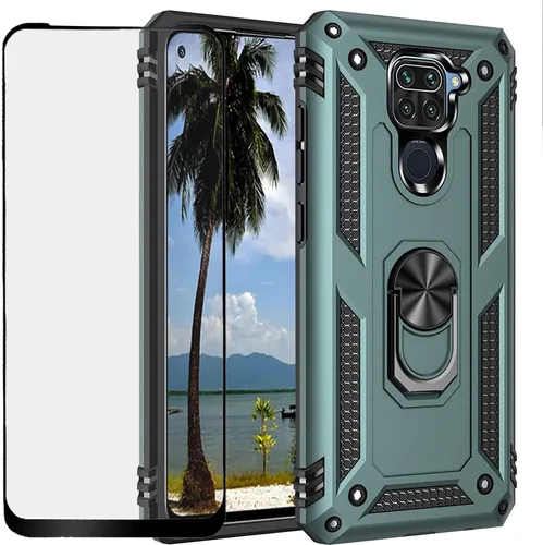 Vista 8 de Funda para Xiaomi Redmi Note 9 con protector de pantalla de cristal, híbrida resistente a los arañazos de doble capa, antiarañazos, a prueba