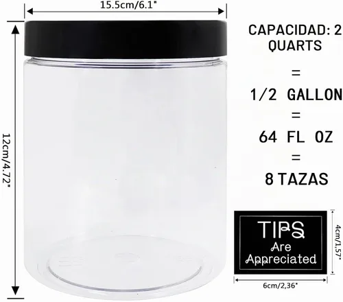 Vista 2 de Tarro grande para monedas, gran plástico transparente para monedas, dinero con punta de dinero ahorro de alcancía con tapa ranurada negra, monedas