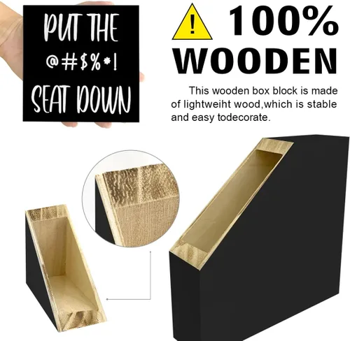 Vista 3 de LVQHI Letrero de madera divertido con texto en inglés «Put The Seat Down Negro