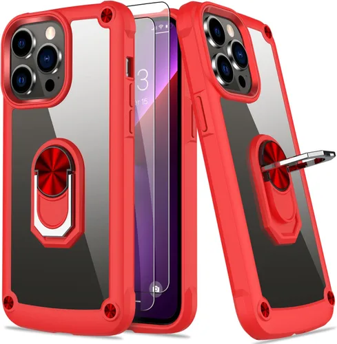 Vista 20 de Funda para iPhone 13 Pro con protector de pantalla, cristal transparente, antiamarillo, acrílico resistente, funda protectora de grado militar