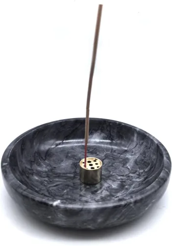 Vista 3 de Quemador de incienso de mármol natural, soporte de incienso para palo y reflujo, hecho a mano, ideal para fumar incienso, quemar incienso y Negro