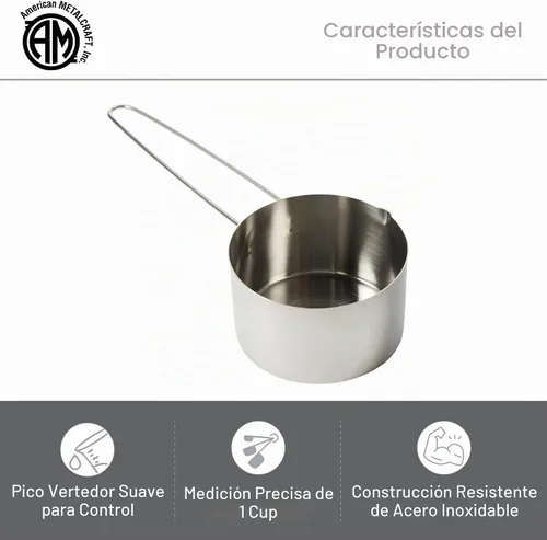 Vista 3 de American Metalcraft MCL10 Taza medidora de acero inoxidable, 1 taza