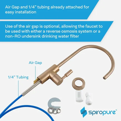 Vista 6 de SpiroPure Grifo RO de aire sin plomo certificado NSF, oro cepillado/bronce/latón, grifo de filtro de agua de reemplazo de ósmosis inversa, grifo