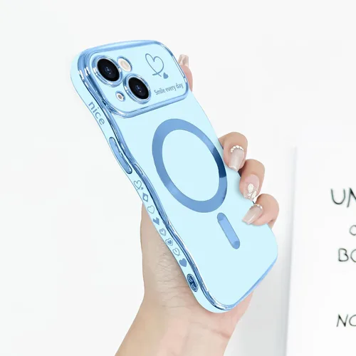 Vista 2 de LCHULLE - Funda magnética para iPhone 13 para mujeres y niñas, con forma ondulada, color azul bebé [Compatible with MagSafe] Cute Curly Wave, Love