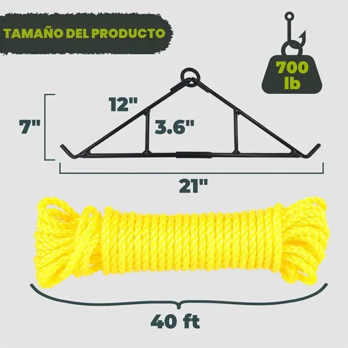 Vista 2 de Highwild Game Hoist Gambrel & Deer Hanger Kit, sistema de polea de alzamiento de ciervo de 700 libras con relación de elevación 4:1 y cuerda de 44