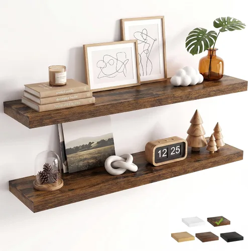 Vista 42 de Marsmiles 9.3 Inch Floating Shelves for Wall 2 Pack, 9.3" D Wood Grain Bathroom Shelves Black Finish