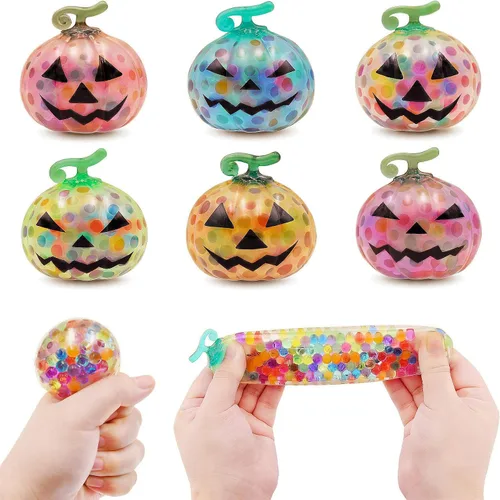 Vista 6 de Eavotoy Paquete de 12 calabazas de Halloween, bolas antiestrés, juguetes para la ansiedad, juguetes esponjosos, juguetes para fiestas de Halloween
