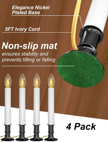 Vista 5 de Lámpara de vela eléctrica para ventana, luces de velas de ventana de Navidad con base chapada en níquel y bombilla C26, lámparas de velas