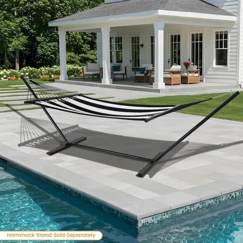 Vista 9 de Lazy Daze Hammocks Hamaca doble de cuerda caribeña de 10.5 pies para 2 personas, hamaca de poliéster tejida a mano con barras separadoras