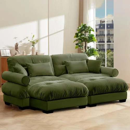 Vista 84 de Reposapiés Otomano Tapizado de Terciopelo con Cojín para Sofá Seccional Sofá 300 libras para Sala de Estar (Beige)