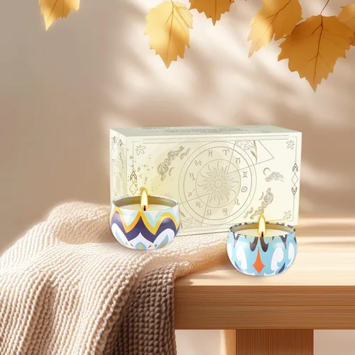 Vista 2 de Paquete de 2 velas perfumadas de 2.2 onzas en tarros de hierro - Estilo Victoria - Perfectas para viajes, yoga, baño - Velas vibrantes y coloridas