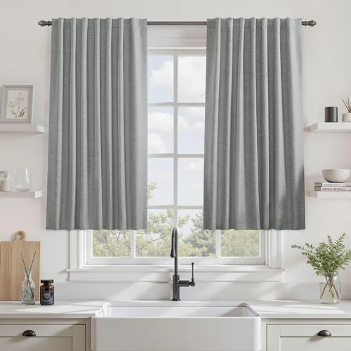 Vista 26 de UHITECH Cortinas opacas de 35 pulgadas de largo para sala de estar, 2 paneles, cortina opaca corta para cocina para ventanas pequeñas, cortinas