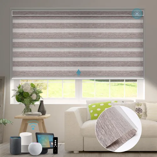 Vista 17 de SmartWings Persianas motorizadas de cebra con cenefa funcionan con Alexa, Homekit Thread, persianas inteligentes de doble capa con control de luz