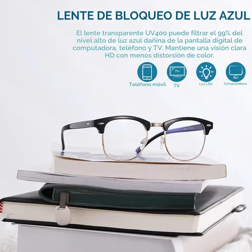 Vista 5 de Pro Acme Gafas de bloqueo de luz azul Semi Rimless Frame Filter Blue Ray Gafas de computadora Negro/Dorado