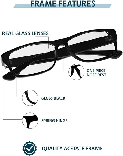 Vista 2 de Gafas de lectura de cristal real con lentes de cristal real transparente en marco estilo geek - aumento +0.25 a +3.00