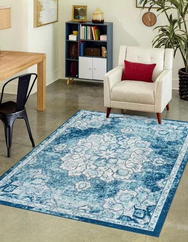 Vista 35 de Unique Loom Parker Collection - Alfombra de área Kokulu (2 x 3 pies, rectangular, aguamarina/beige)