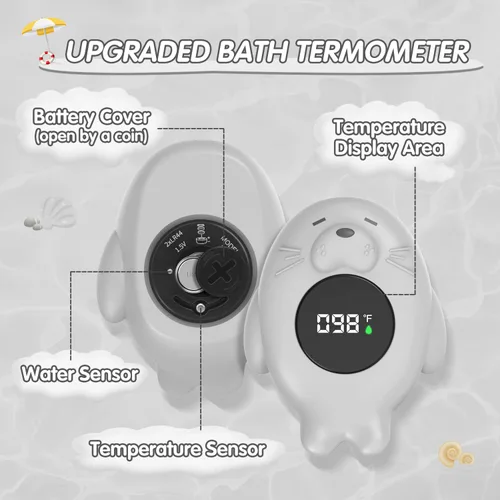 Vista 6 de Termómetro de baño para bebé, termómetro de baño impermeable con advertencia de temperatura y encendido/apagado automático