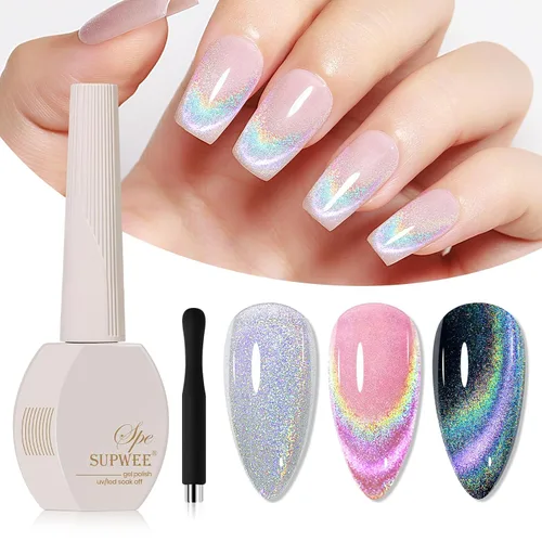 Vista 12 de Esmalte de uñas de ojo de gato burdeos sin gel, esmalte de uñas magnético secado al aire para uñas de los pies, secado rápido, alto brillo