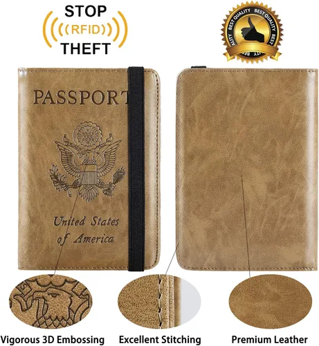 Vista 2 de Funda para pasaporte con bloqueo RFID de piel, organizador de documentos de viaje), 43237-2