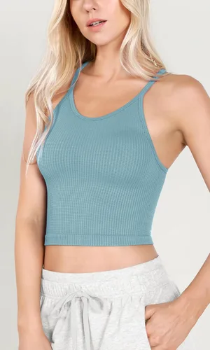 Vista 3 de ODODOS Camiseta corta sin mangas de punto gofre sin costuras para mujer, paquete de 3