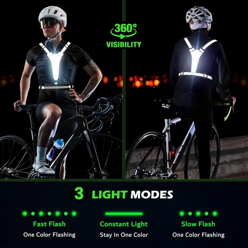 Vista 7 de Ylzzrs Chaleco reflectante LED para correr, chaleco de correr recargable por USB, soporte para teléfono para corredores, caminatas nocturnas, 6-11