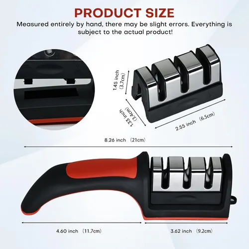 Vista 2 de Afilador de cuchillos de cocina, afilador manual de 3 etapas para cuchillos y tijeras, diseño ergonómico seguro, abrasivos inoxidables para cocinar