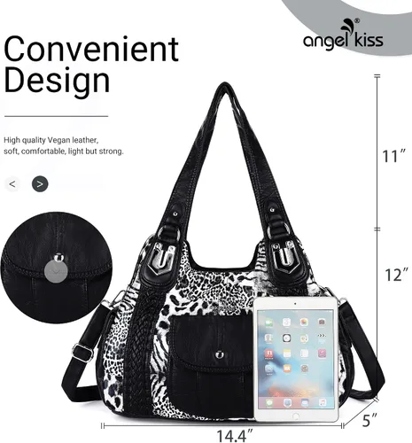 Vista 3 de Angelkiss - Bolsos y bolsos de mano para mujer, de cuero vegano lavado, bolso cruzado estilo hobo